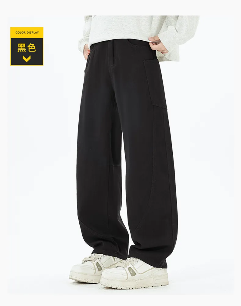 Men's Retro Loose Fit Wide Leg Jeans - Autumn/Winter American Design Straight Leg Floor Length Denim Pants showcase 14