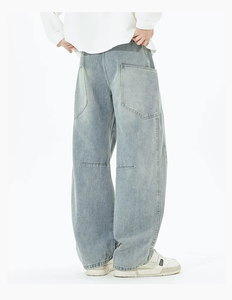 Men's Retro Loose Fit Wide Leg Jeans - Autumn/Winter American Design Straight Leg Floor Length Denim Pants showcase 13