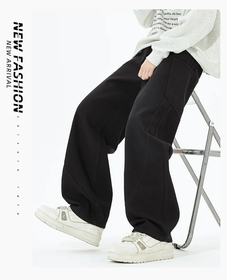 Men's Retro Loose Fit Wide Leg Jeans - Autumn/Winter American Design Straight Leg Floor Length Denim Pants showcase 15
