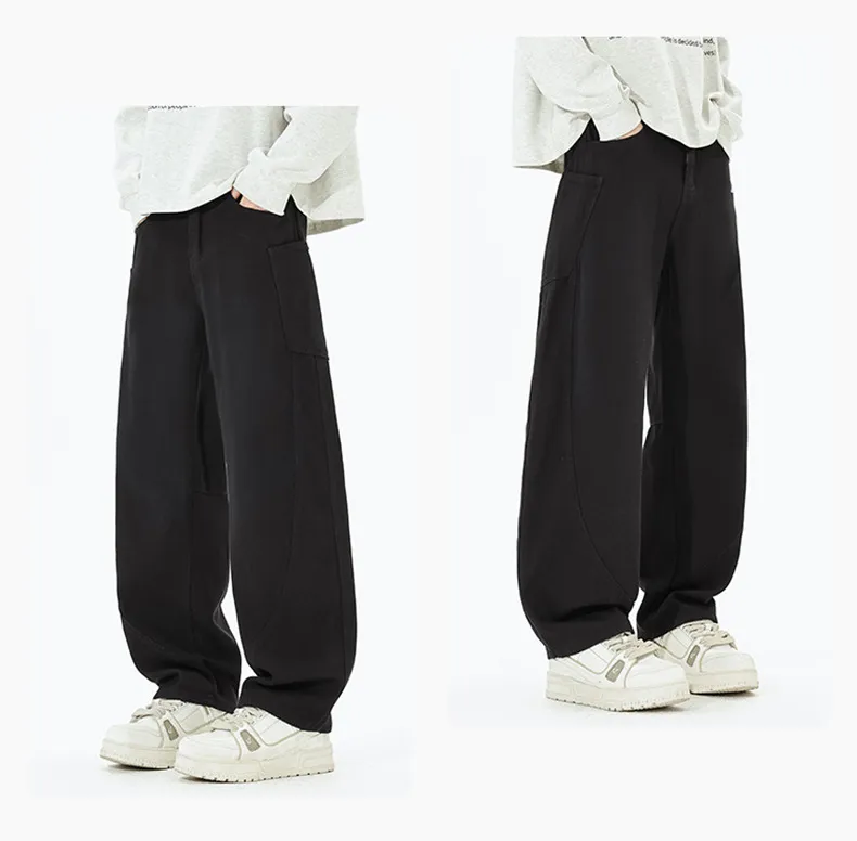 Men's Retro Loose Fit Wide Leg Jeans - Autumn/Winter American Design Straight Leg Floor Length Denim Pants showcase 16