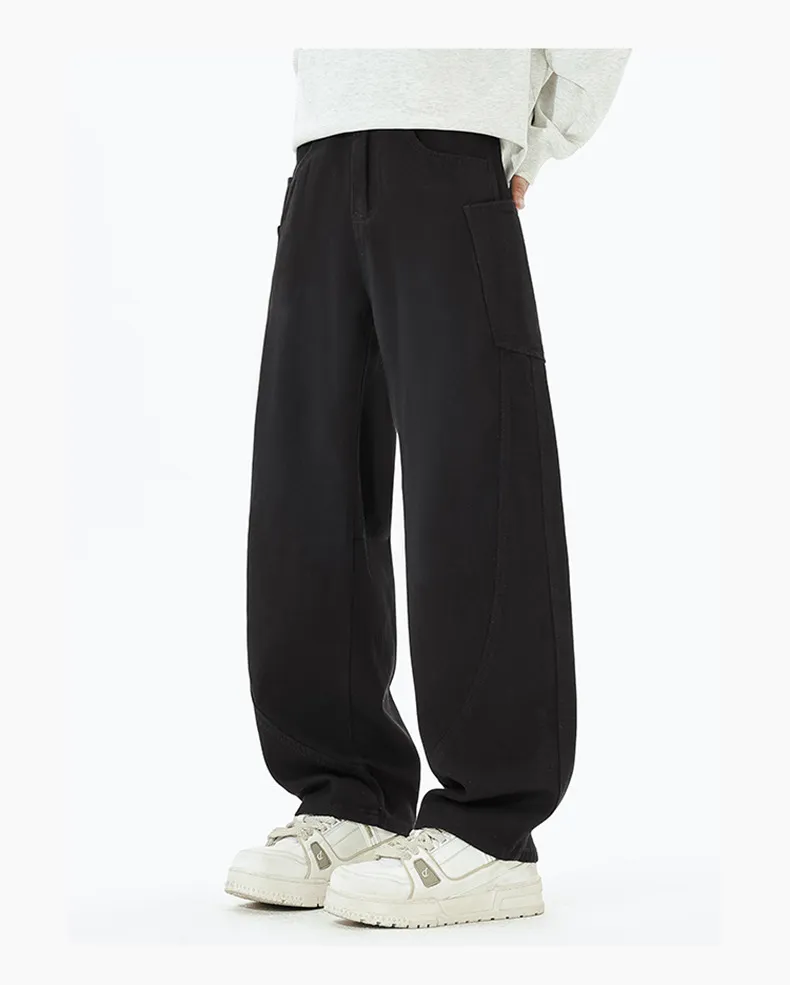 Men's Retro Loose Fit Wide Leg Jeans - Autumn/Winter American Design Straight Leg Floor Length Denim Pants showcase 17
