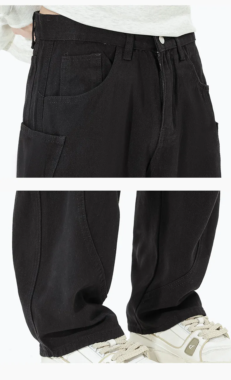 Men's Retro Loose Fit Wide Leg Jeans - Autumn/Winter American Design Straight Leg Floor Length Denim Pants showcase 20
