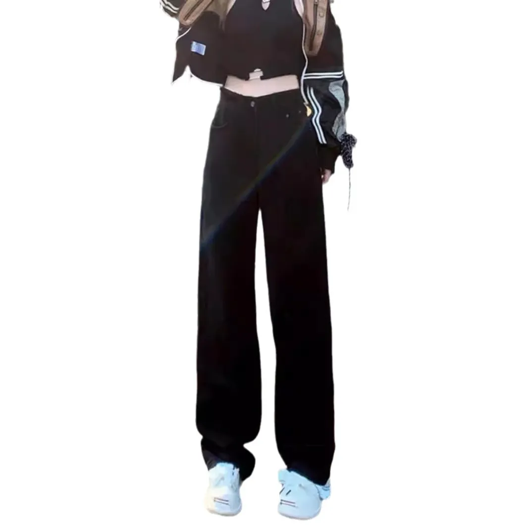 Women's Black Straight Leg Jeans Autumn 2024 Trendy High Waist Loose Slim Wide Leg Fashion Trousers for Stylish Ladies thumbnail 5