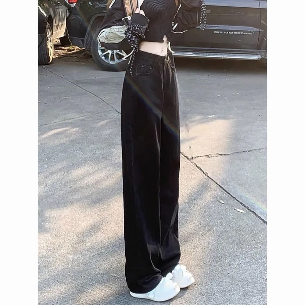 Women's Black Straight Leg Jeans Autumn 2024 Trendy High Waist Loose Slim Wide Leg Fashion Trousers for Stylish Ladies showcase 2