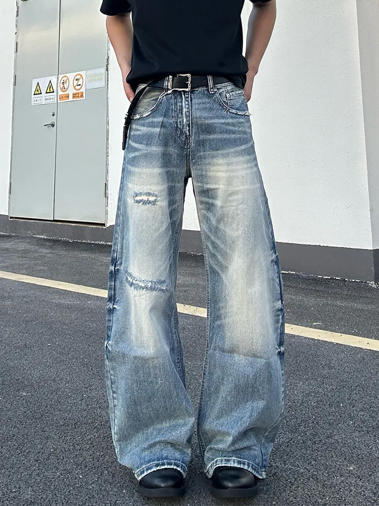 Plus Size Women's Retro Distressed Wide Leg Jeans - Trendy Brand Loose Slimming Casual Denim Pants showcase 2