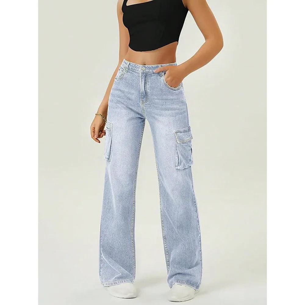 Women's Loose Fit Straight Leg Cargo Jeans - 2025 New Casual Long Pants with Large Pockets, European & American Style for Everyday Wear showcase 6