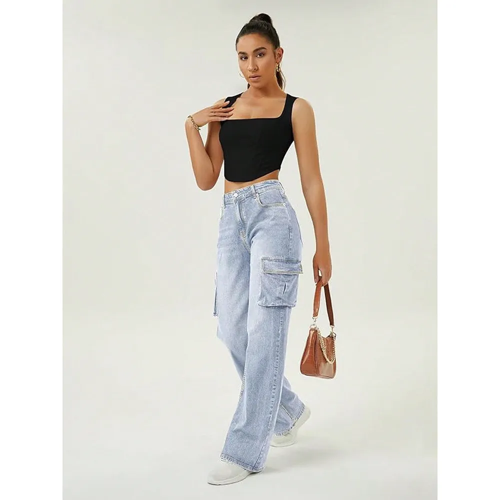 Women's Loose Fit Straight Leg Cargo Jeans - 2025 New Casual Long Pants with Large Pockets, European & American Style for Everyday Wear showcase 7