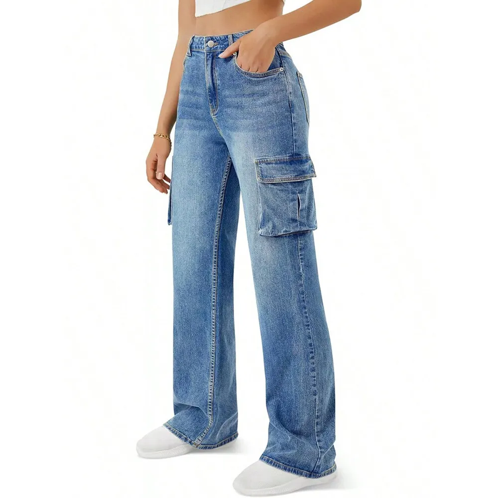 Women's Loose Fit Straight Leg Cargo Jeans - 2025 New Casual Long Pants with Large Pockets, European & American Style for Everyday Wear showcase 10