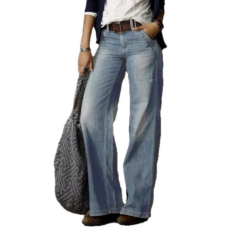 Retro Fashion Women's Wide-Leg Jeans - Casual Straight Leg Pants for Amazon, European & American Style thumbnail 5