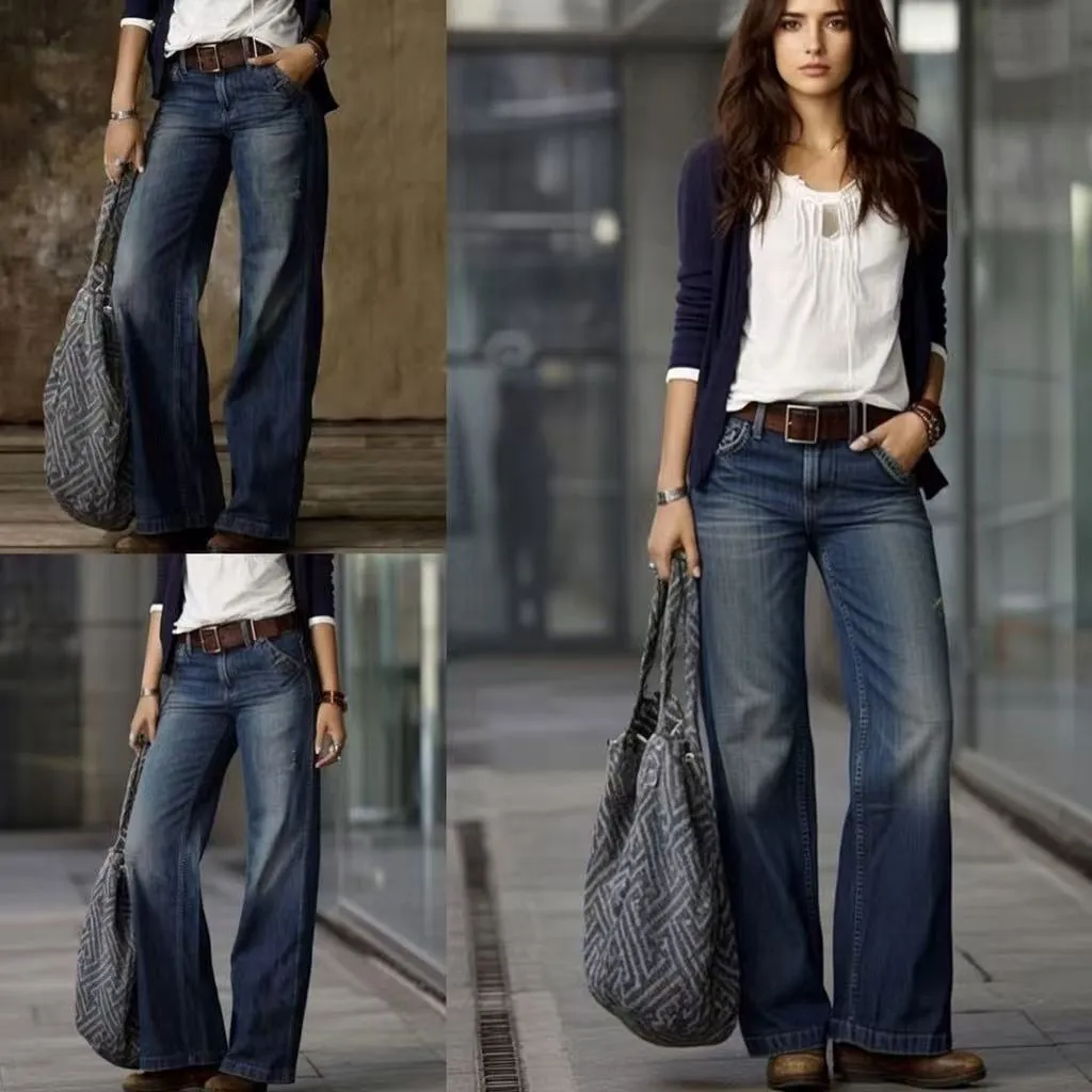Retro Fashion Women's Wide-Leg Jeans - Casual Straight Leg Pants for Amazon, European & American Style thumbnail 1