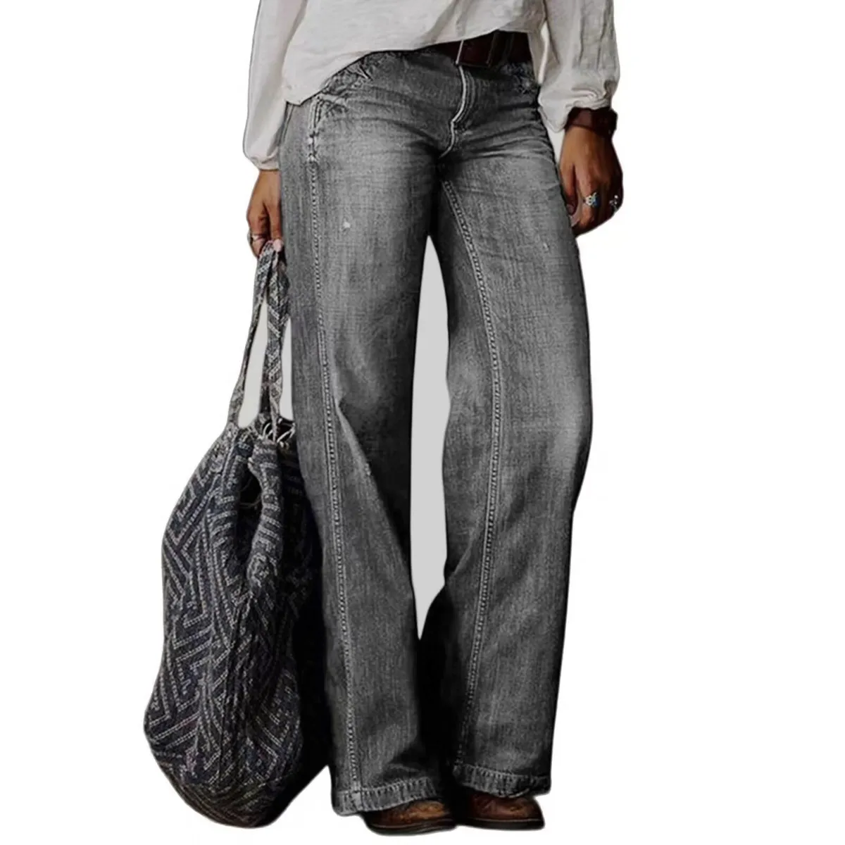 Retro Fashion Women's Wide-Leg Jeans - Casual Straight Leg Pants for Amazon, European & American Style showcase 18
