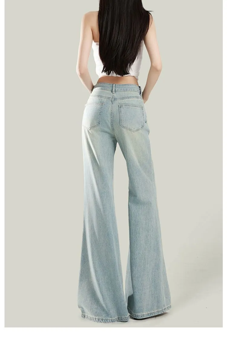 Women's Light Wash Wide-Leg Flared Jeans - 2025 Spring High-Waisted Loose Drape Versatile Floor-Length Pants for Fashionable Ladies showcase 15