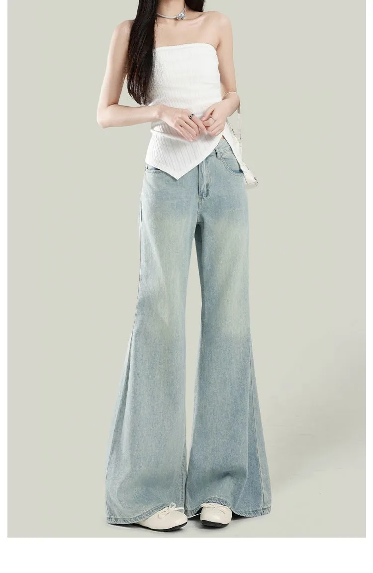 Women's Light Wash Wide-Leg Flared Jeans - 2025 Spring High-Waisted Loose Drape Versatile Floor-Length Pants for Fashionable Ladies showcase 11