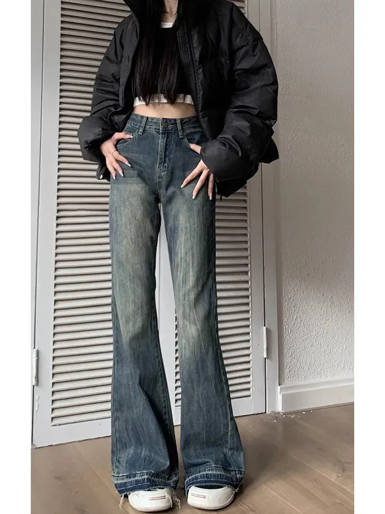 Women's Retro Straight-Leg Jeans - Autumn/Winter Loose Fit Wide-Leg Slim Versatile Micro-Flare Pants thumbnail 5