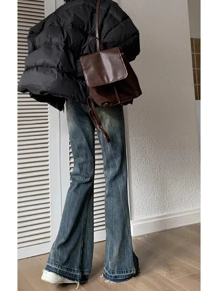 Women's Retro Straight-Leg Jeans - Autumn/Winter Loose Fit Wide-Leg Slim Versatile Micro-Flare Pants thumbnail 4
