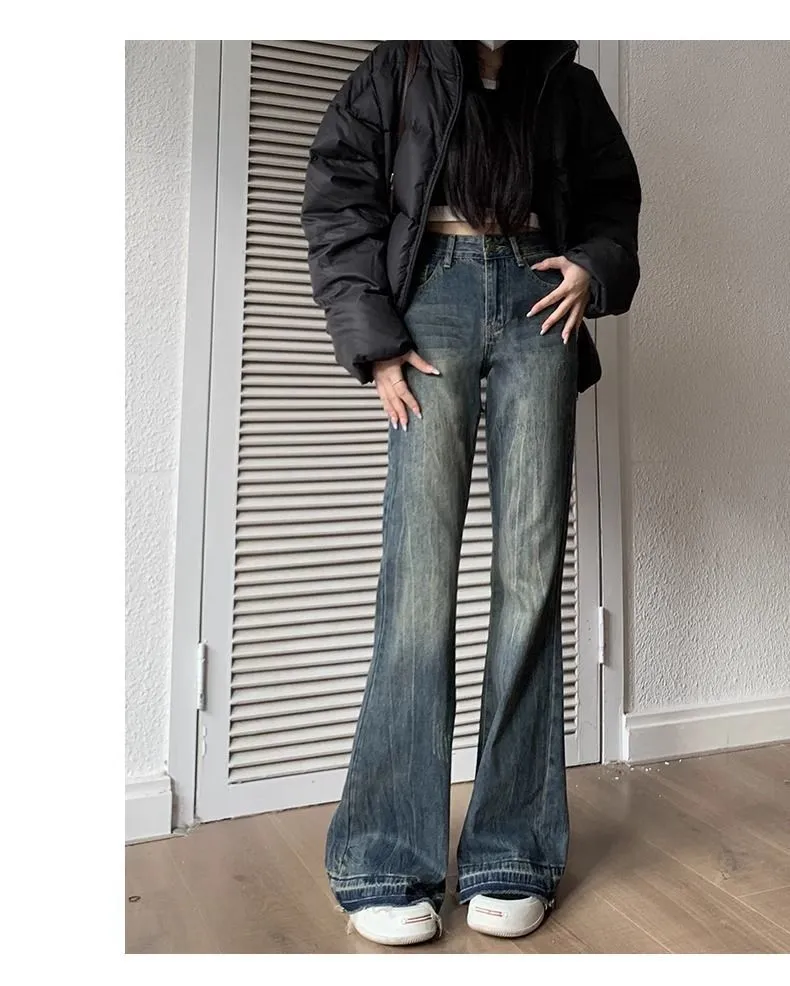 Women's Retro Straight-Leg Jeans - Autumn/Winter Loose Fit Wide-Leg Slim Versatile Micro-Flare Pants showcase 9