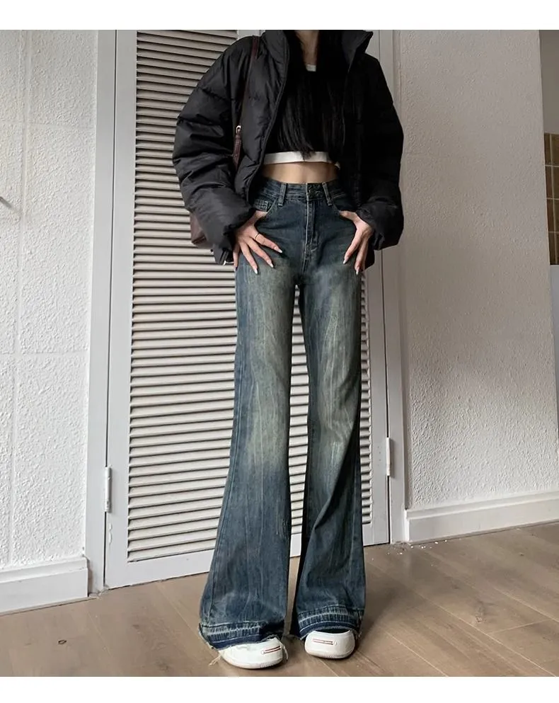 Women's Retro Straight-Leg Jeans - Autumn/Winter Loose Fit Wide-Leg Slim Versatile Micro-Flare Pants showcase 8