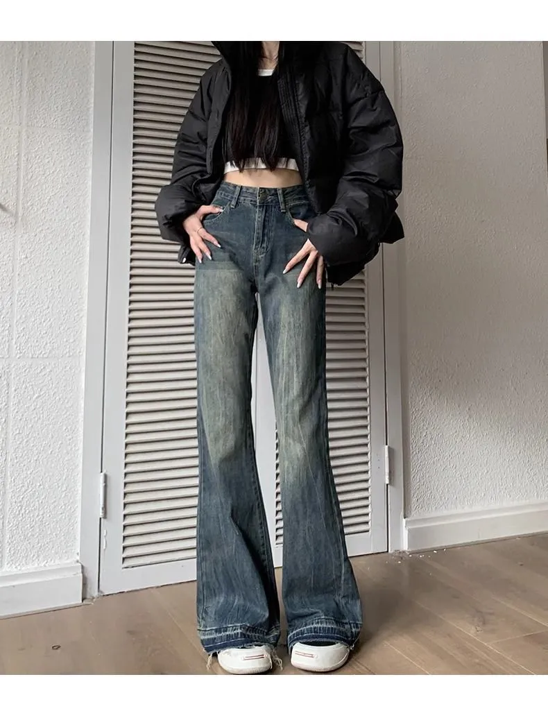Women's Retro Straight-Leg Jeans - Autumn/Winter Loose Fit Wide-Leg Slim Versatile Micro-Flare Pants showcase 11
