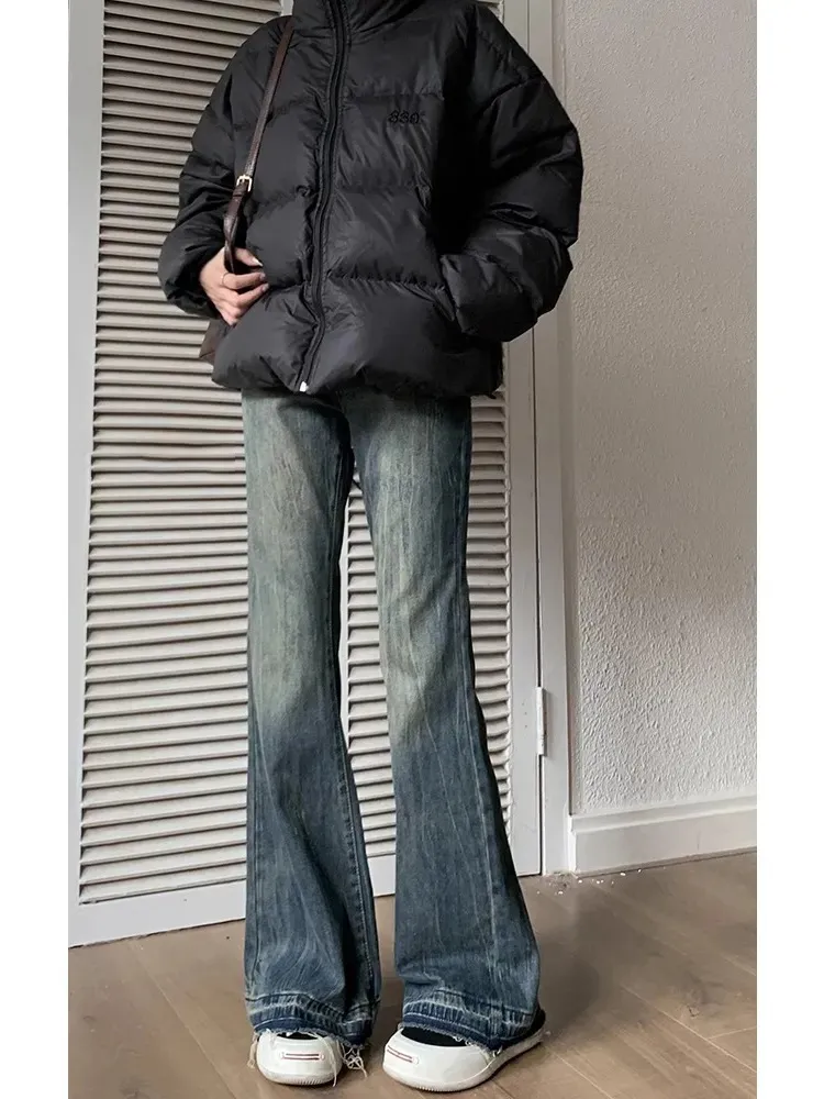 Women's Retro Straight-Leg Jeans - Autumn/Winter Loose Fit Wide-Leg Slim Versatile Micro-Flare Pants thumbnail 2