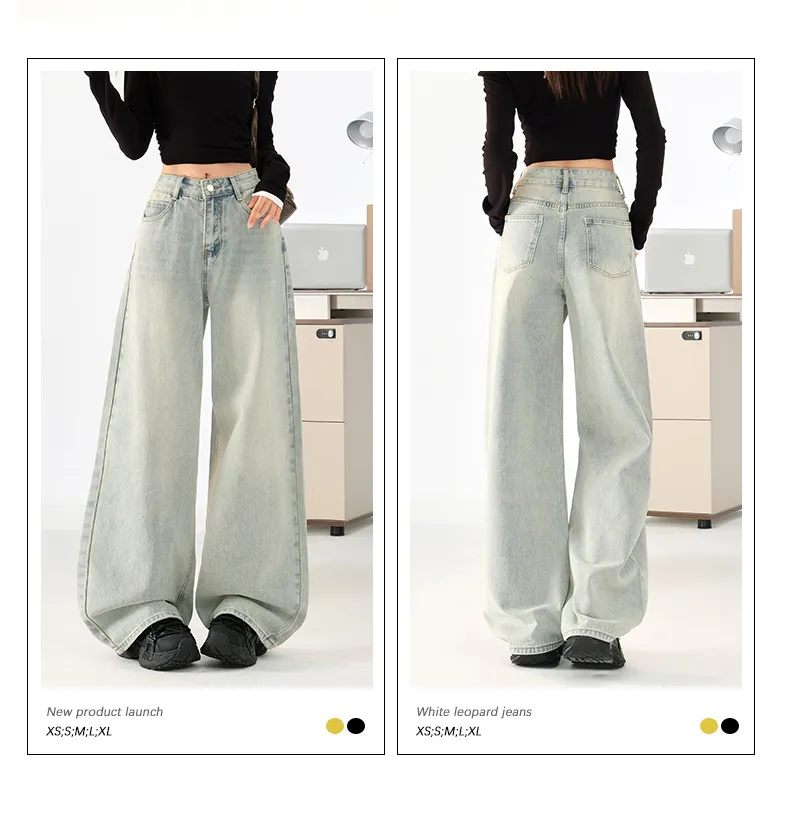 Women's Light Blue Loose Wide-Leg Jeans - Autumn High Street Style Draped Casual Pants for a Relaxed Fit showcase 4