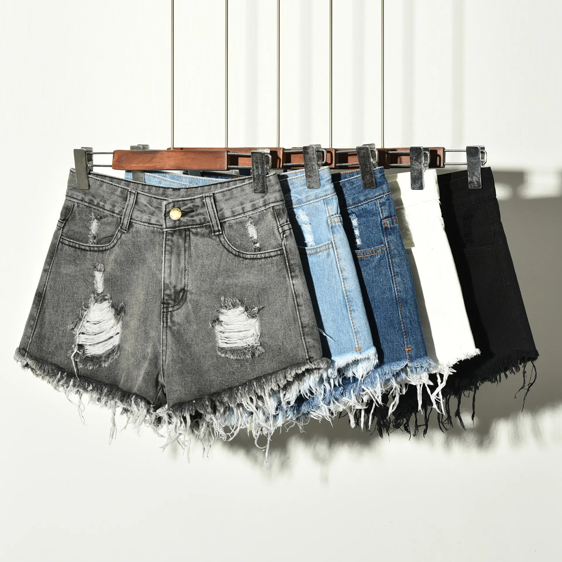 Plus Size Women's Ripped Denim Shorts - Korean Style Summer Fashion for Chubby Girls thumbnail 1
