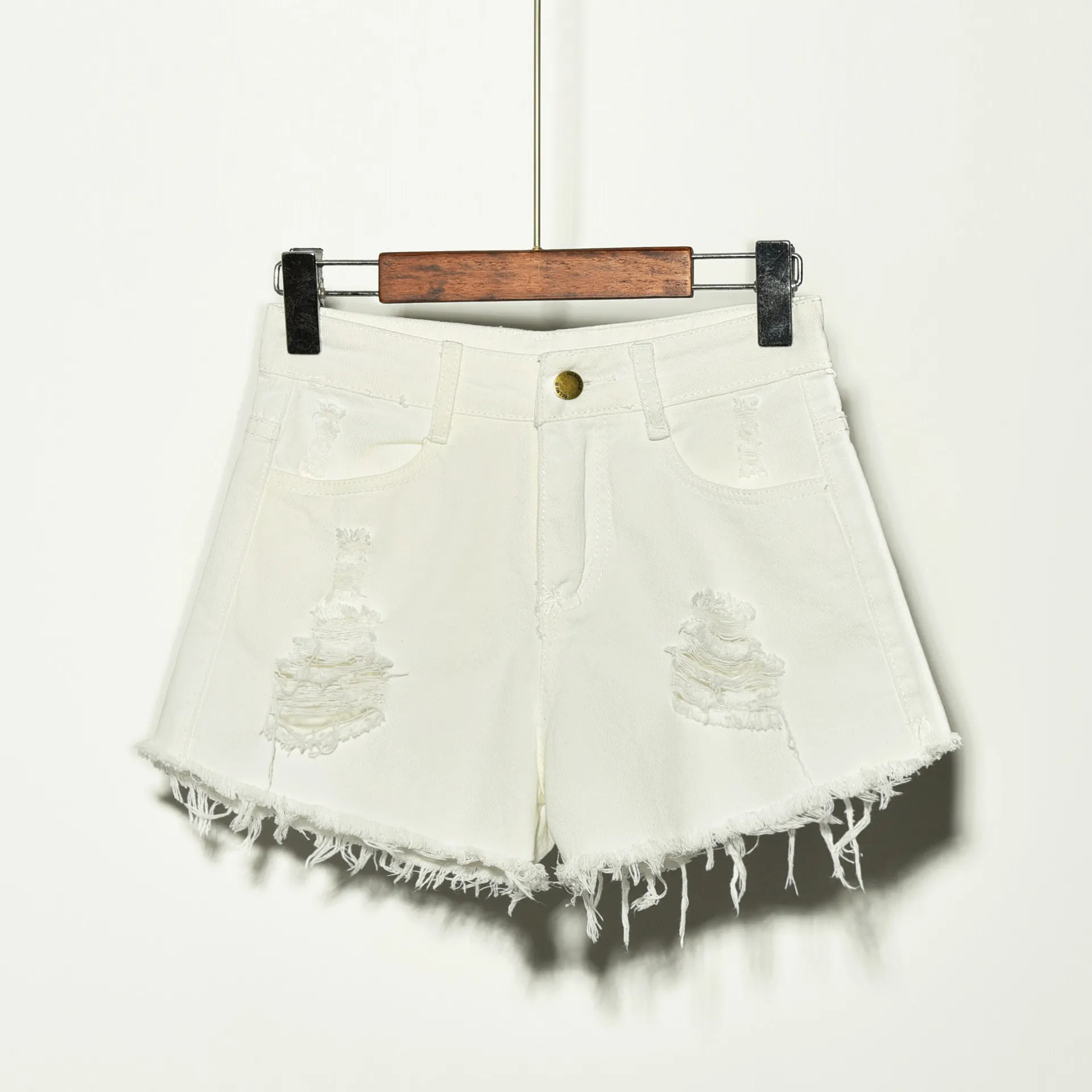 Plus Size Women's Ripped Denim Shorts - Korean Style Summer Fashion for Chubby Girls thumbnail 5