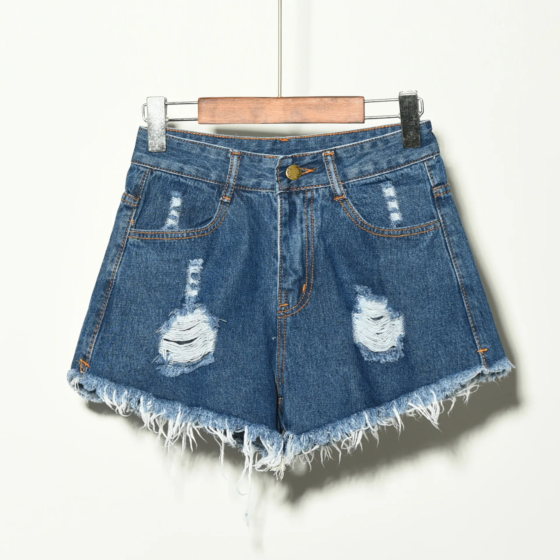 Plus Size Women's Ripped Denim Shorts - Korean Style Summer Fashion for Chubby Girls thumbnail 8
