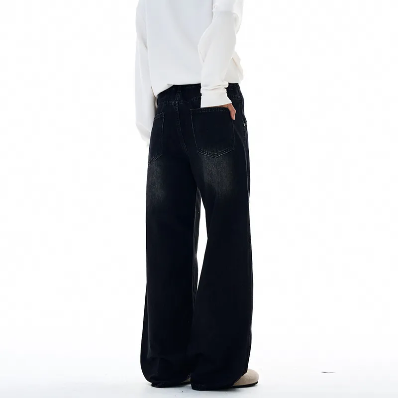 Muxi Fashion Brand Retro Deconstructed Wide-Leg Jeans for Men, Distressed Straight-Leg Denim Pants, Loose & Versatile Streetwear Style thumbnail 5