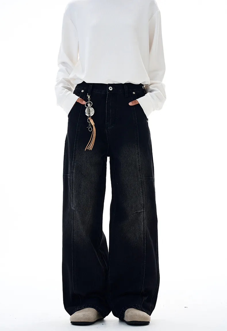Muxi Fashion Brand Retro Deconstructed Wide-Leg Jeans for Men, Distressed Straight-Leg Denim Pants, Loose & Versatile Streetwear Style showcase 3