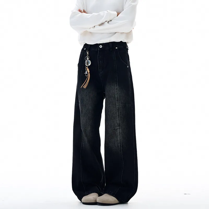 Muxi Fashion Brand Retro Deconstructed Wide-Leg Jeans for Men, Distressed Straight-Leg Denim Pants, Loose & Versatile Streetwear Style thumbnail 3