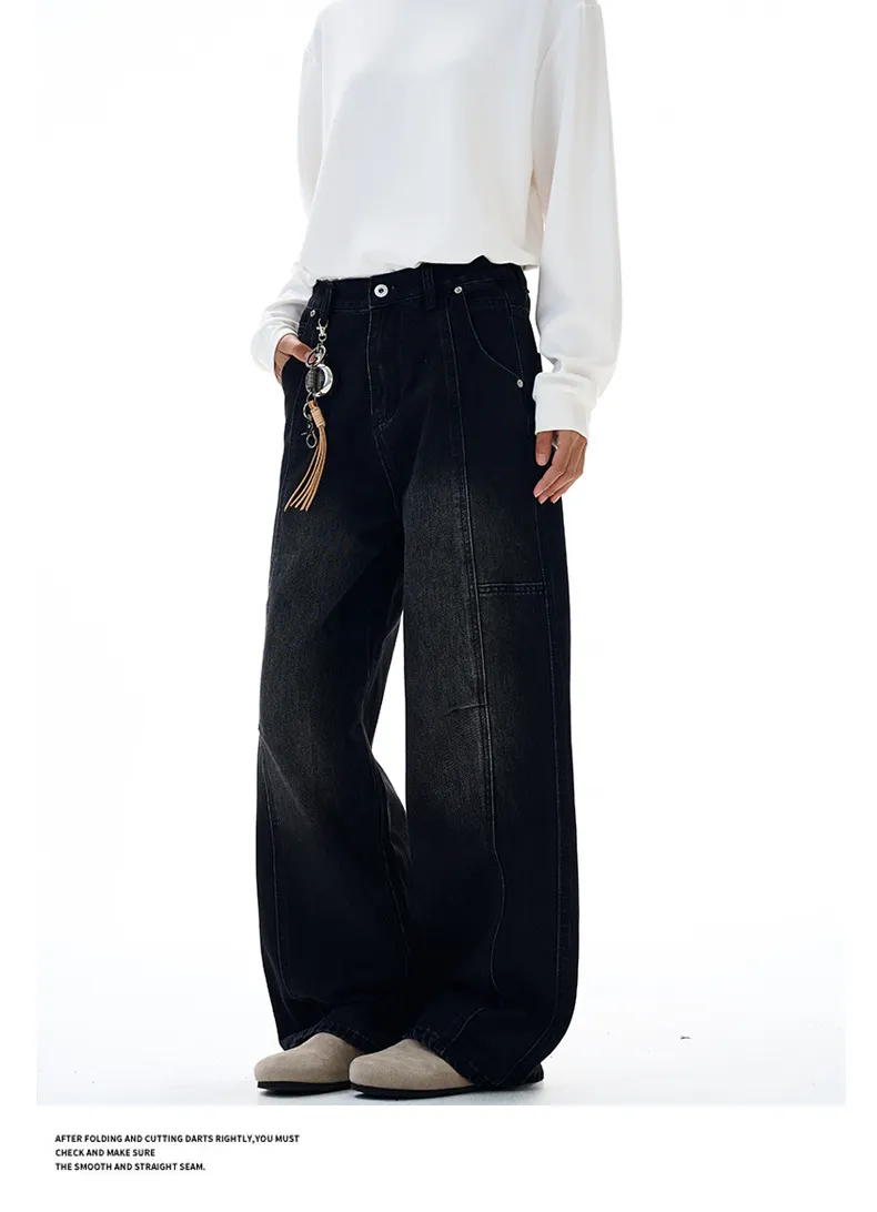 Muxi Fashion Brand Retro Deconstructed Wide-Leg Jeans for Men, Distressed Straight-Leg Denim Pants, Loose & Versatile Streetwear Style showcase 18