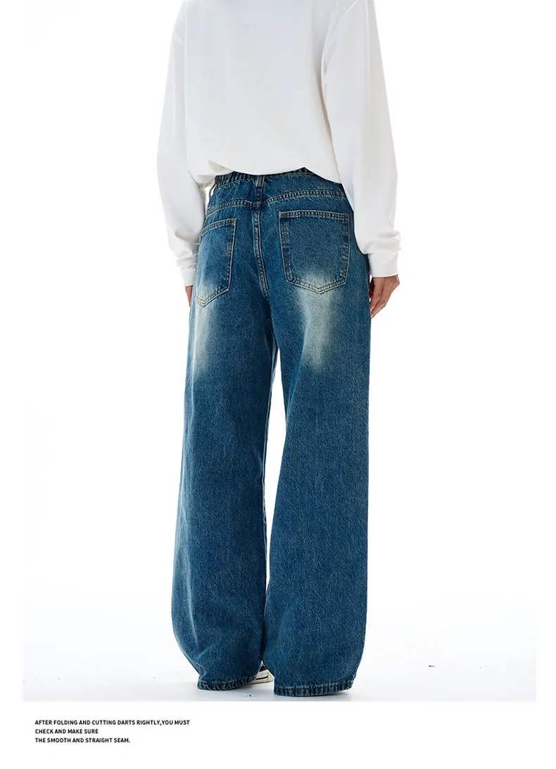 Muxi Fashion Brand Retro Deconstructed Wide-Leg Jeans for Men, Distressed Straight-Leg Denim Pants, Loose & Versatile Streetwear Style showcase 15
