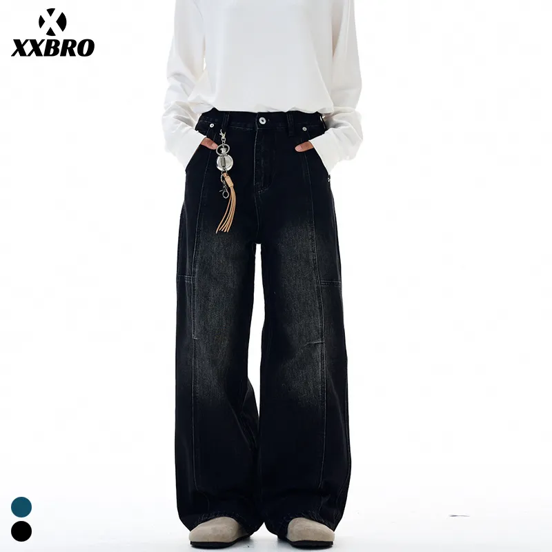 Muxi Fashion Brand Retro Deconstructed Wide-Leg Jeans for Men, Distressed Straight-Leg Denim Pants, Loose & Versatile Streetwear Style thumbnail 1