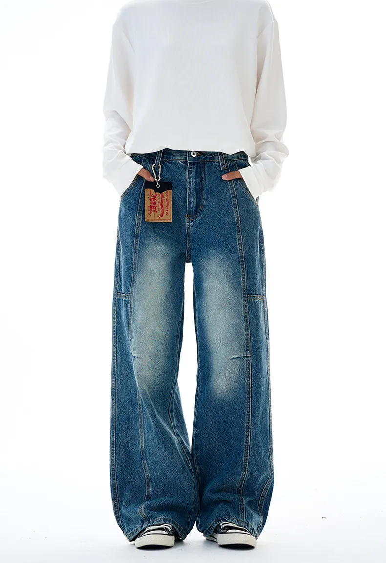 Muxi Fashion Brand Retro Deconstructed Wide-Leg Jeans for Men, Distressed Straight-Leg Denim Pants, Loose & Versatile Streetwear Style showcase 2