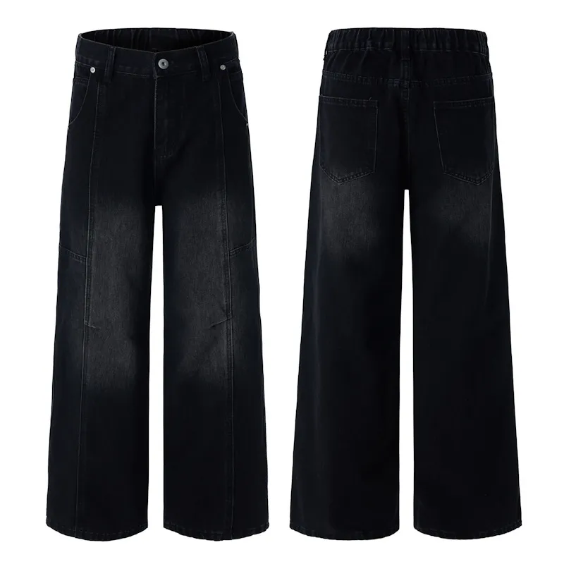 Muxi Fashion Brand Retro Deconstructed Wide-Leg Jeans for Men, Distressed Straight-Leg Denim Pants, Loose & Versatile Streetwear Style thumbnail 6