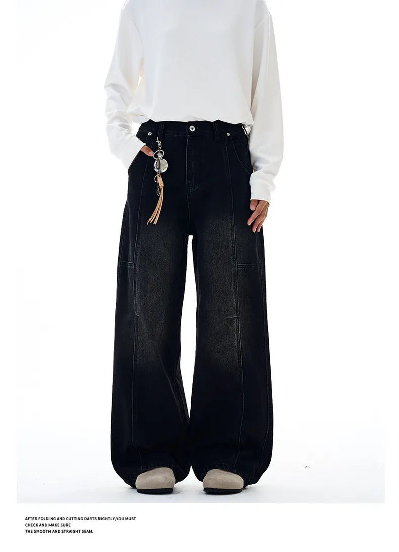Muxi Fashion Brand Retro Deconstructed Wide-Leg Jeans for Men, Distressed Straight-Leg Denim Pants, Loose & Versatile Streetwear Style showcase 16