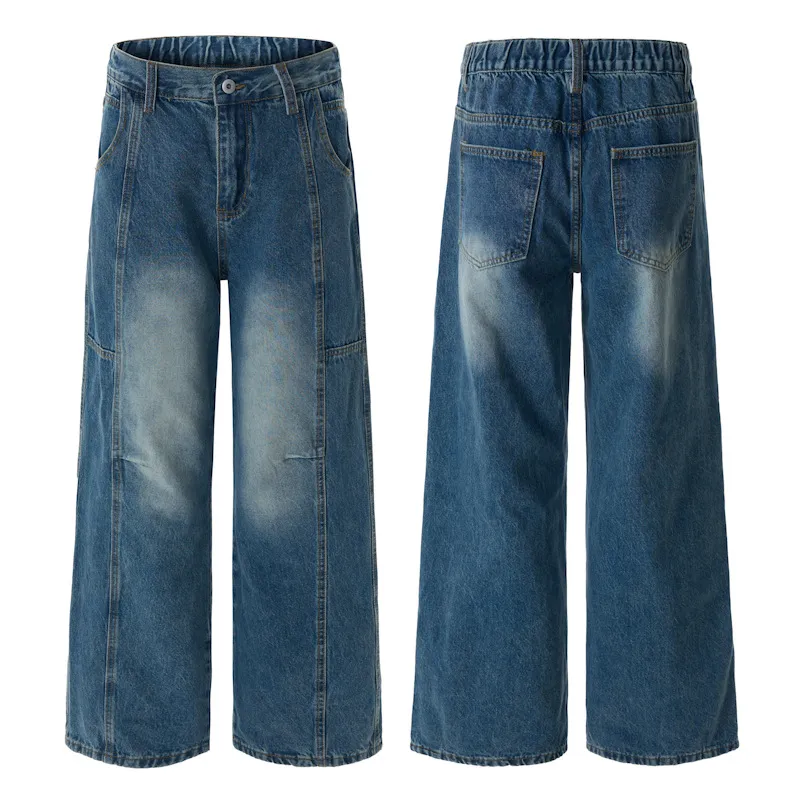 Muxi Fashion Brand Retro Deconstructed Wide-Leg Jeans for Men, Distressed Straight-Leg Denim Pants, Loose & Versatile Streetwear Style thumbnail 7