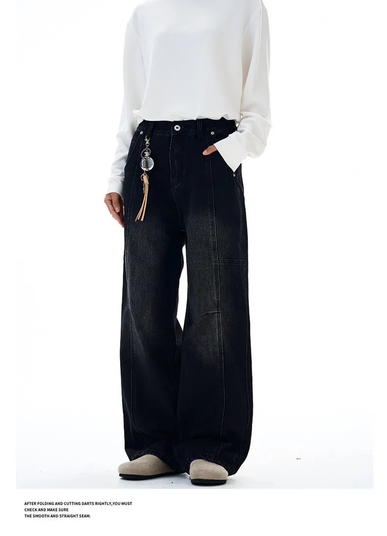 Muxi Fashion Brand Retro Deconstructed Wide-Leg Jeans for Men, Distressed Straight-Leg Denim Pants, Loose & Versatile Streetwear Style showcase 17