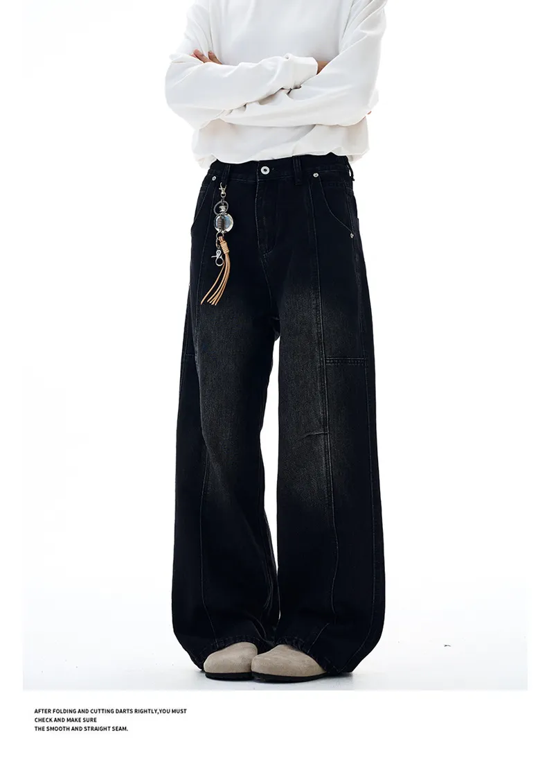 Muxi Fashion Brand Retro Deconstructed Wide-Leg Jeans for Men, Distressed Straight-Leg Denim Pants, Loose & Versatile Streetwear Style showcase 19
