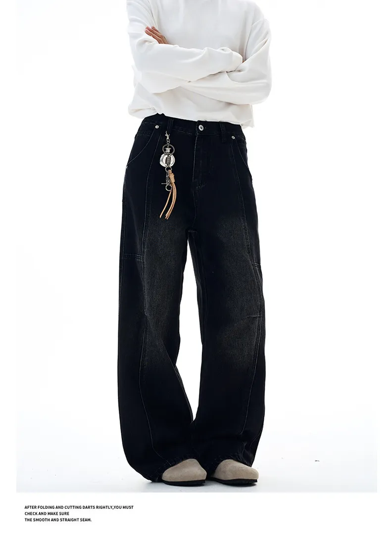 Muxi Fashion Brand Retro Deconstructed Wide-Leg Jeans for Men, Distressed Straight-Leg Denim Pants, Loose & Versatile Streetwear Style showcase 20