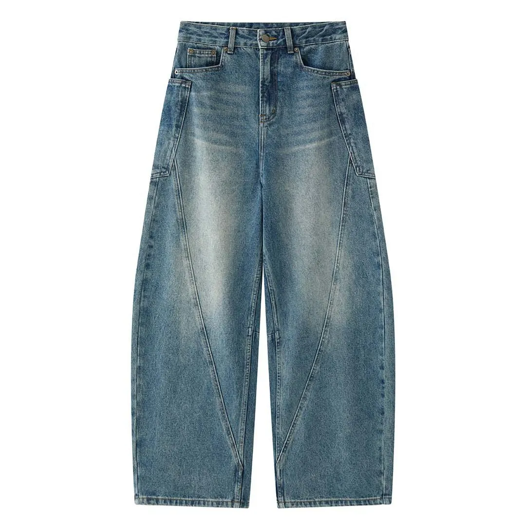 Louvre Women's Autumn Winter Korean Style Fashionable Workwear Jeans - Loose Wide-Leg Cut & Spliced Design for a Personalized Look thumbnail 5