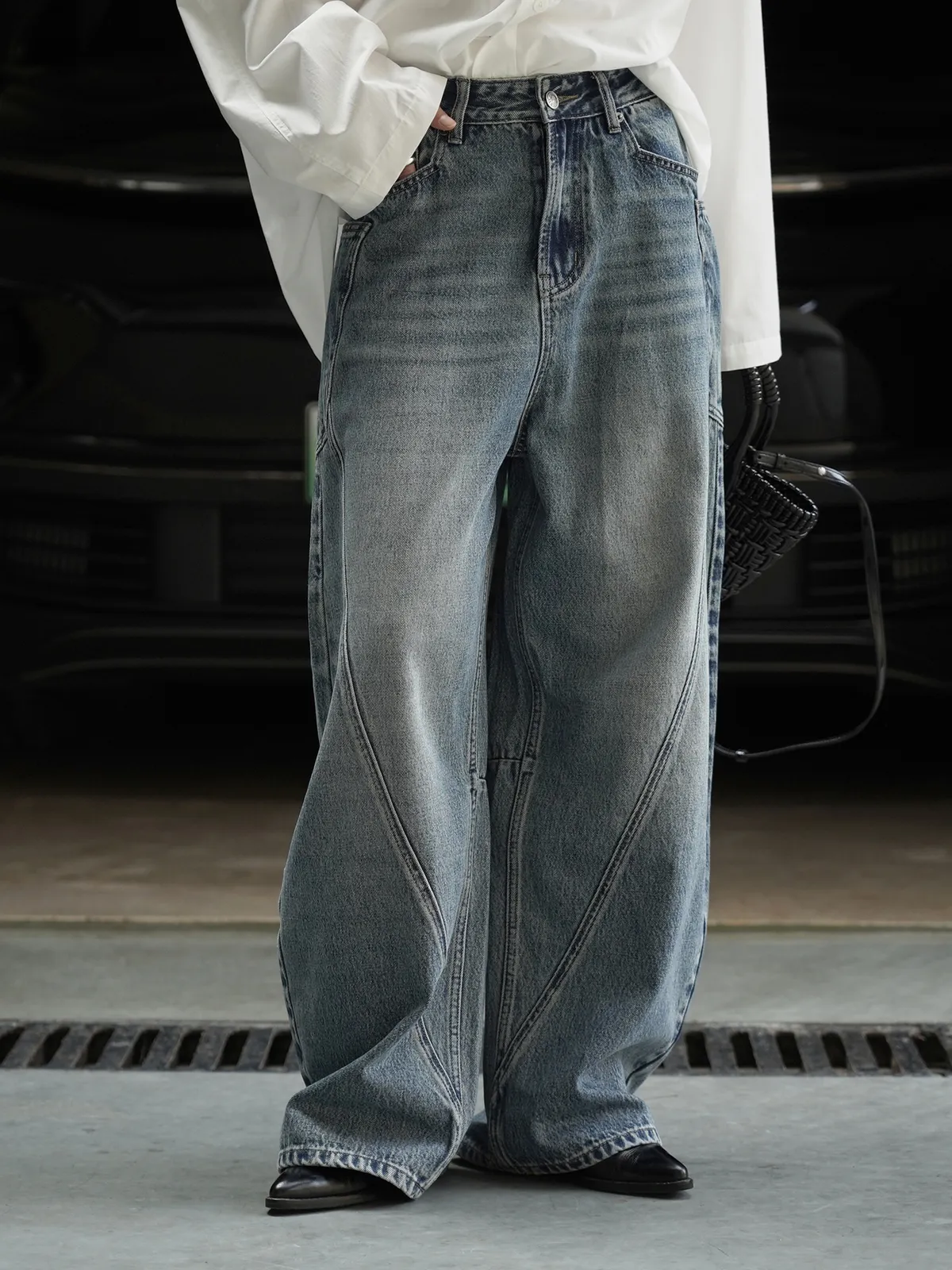 Louvre Women's Autumn Winter Korean Style Fashionable Workwear Jeans - Loose Wide-Leg Cut & Spliced Design for a Personalized Look showcase 17