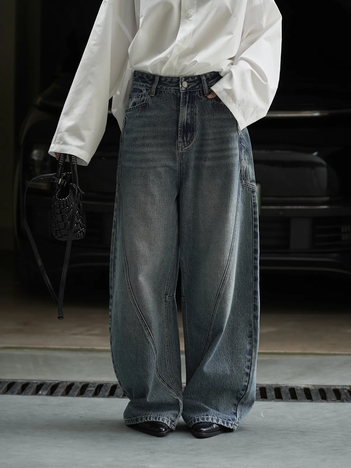 Louvre Women's Autumn Winter Korean Style Fashionable Workwear Jeans - Loose Wide-Leg Cut & Spliced Design for a Personalized Look showcase 15