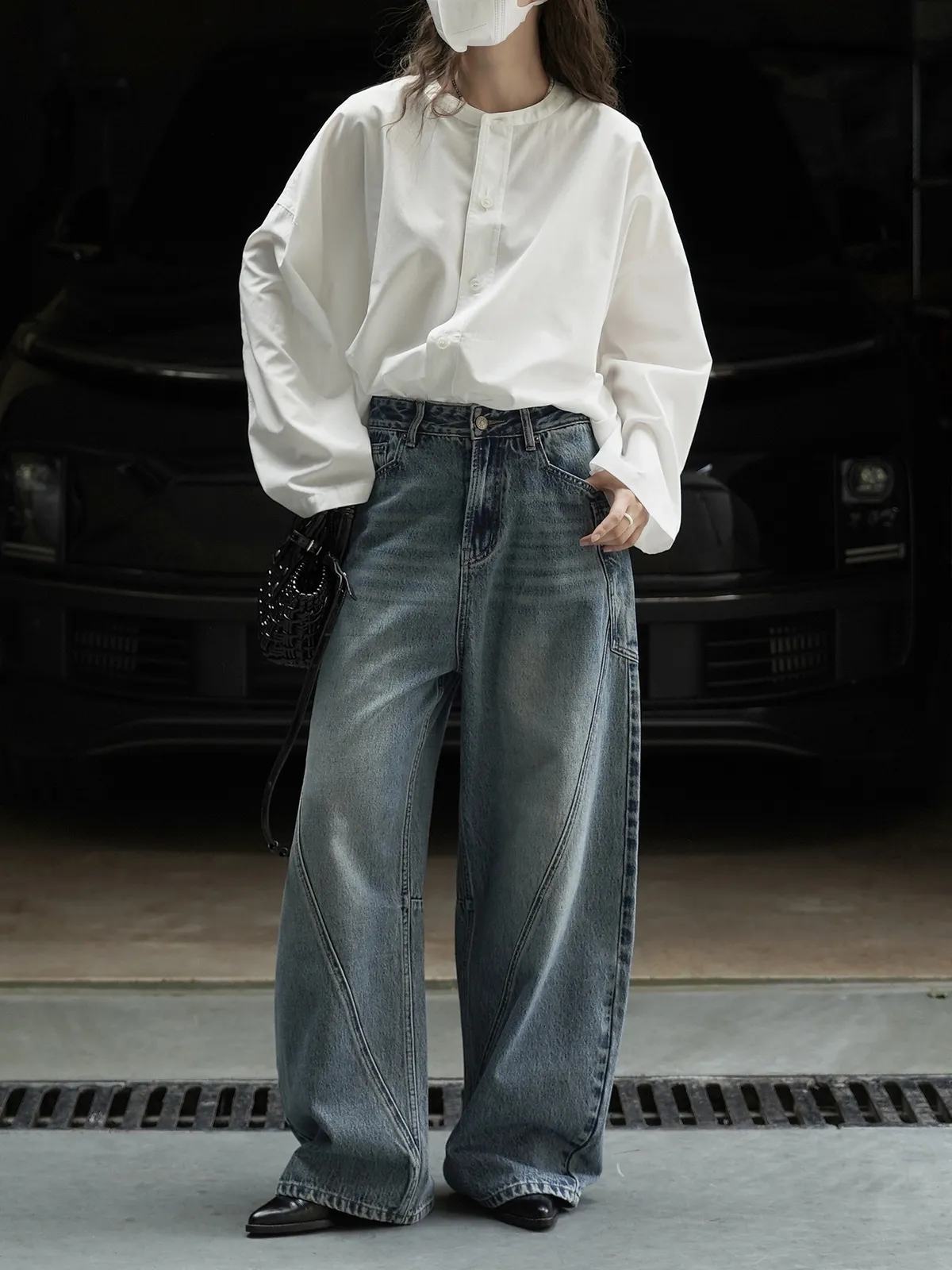 Louvre Women's Autumn Winter Korean Style Fashionable Workwear Jeans - Loose Wide-Leg Cut & Spliced Design for a Personalized Look showcase 9
