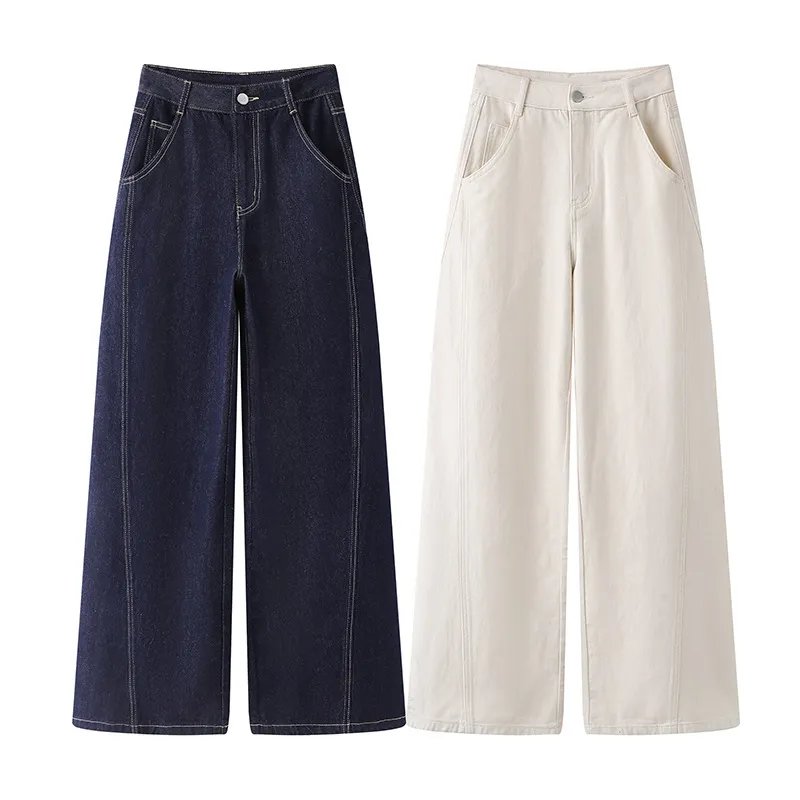 Spring 2025 Women's Mid-Waist Loose Wide-Leg Jeans - Stylish One-Button Design for Casual Comfort showcase 2