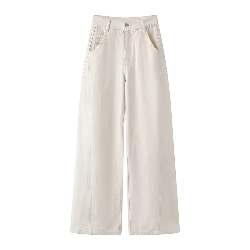 Spring 2025 Women's Mid-Waist Loose Wide-Leg Jeans - Stylish One-Button Design for Casual Comfort showcase 3