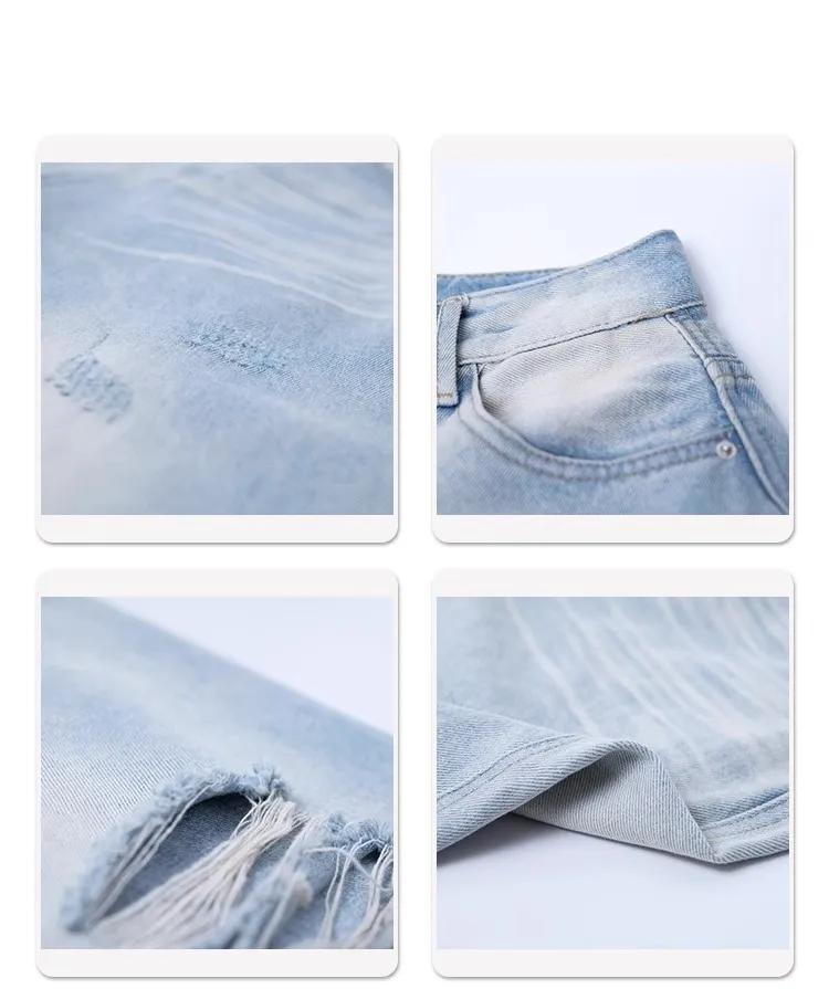 Plus Size Women's Light Blue Ripped Wide Leg Jeans - Summer Loose Fit High Waist Straight Leg Pants for Fashionable Comfort showcase 5