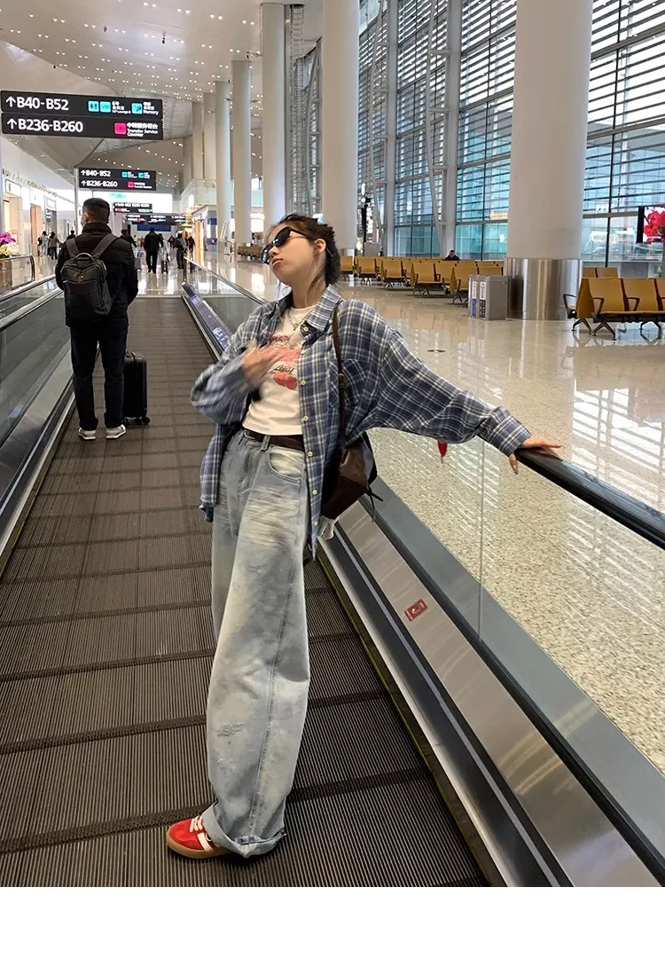 Plus Size Women's Light Blue Ripped Wide Leg Jeans - Summer Loose Fit High Waist Straight Leg Pants for Fashionable Comfort showcase 12