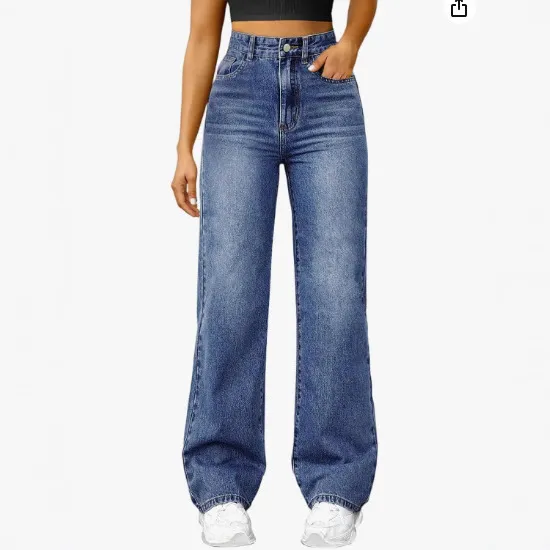 Women's Light Blue Loose Fit Straight Leg Jeans - Casual Cotton Denim Trousers for Everyday Wear thumbnail 4