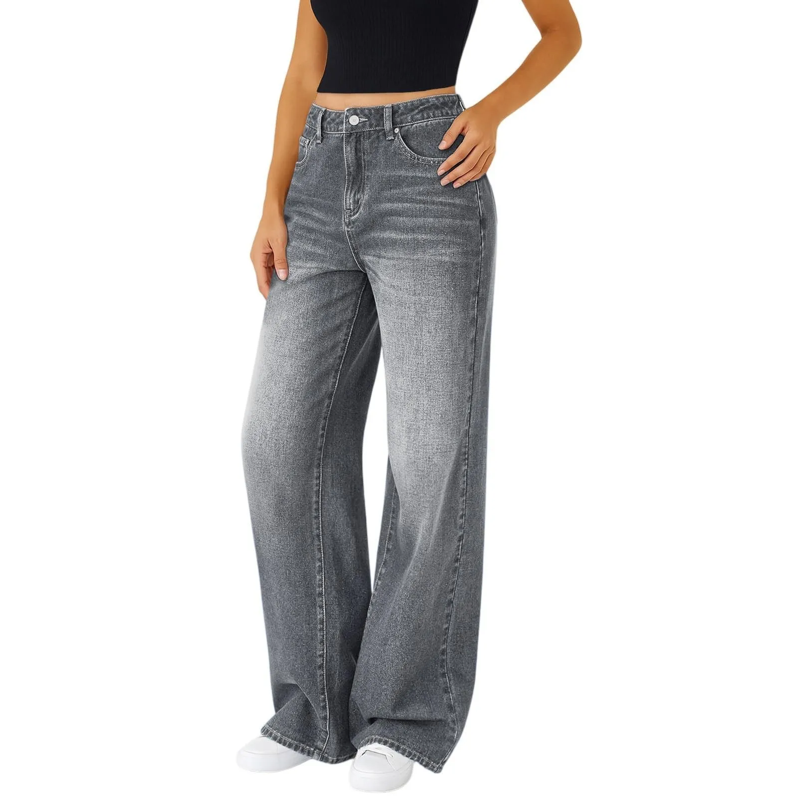 Women's Light Blue Loose Fit Straight Leg Jeans - Casual Cotton Denim Trousers for Everyday Wear thumbnail 6